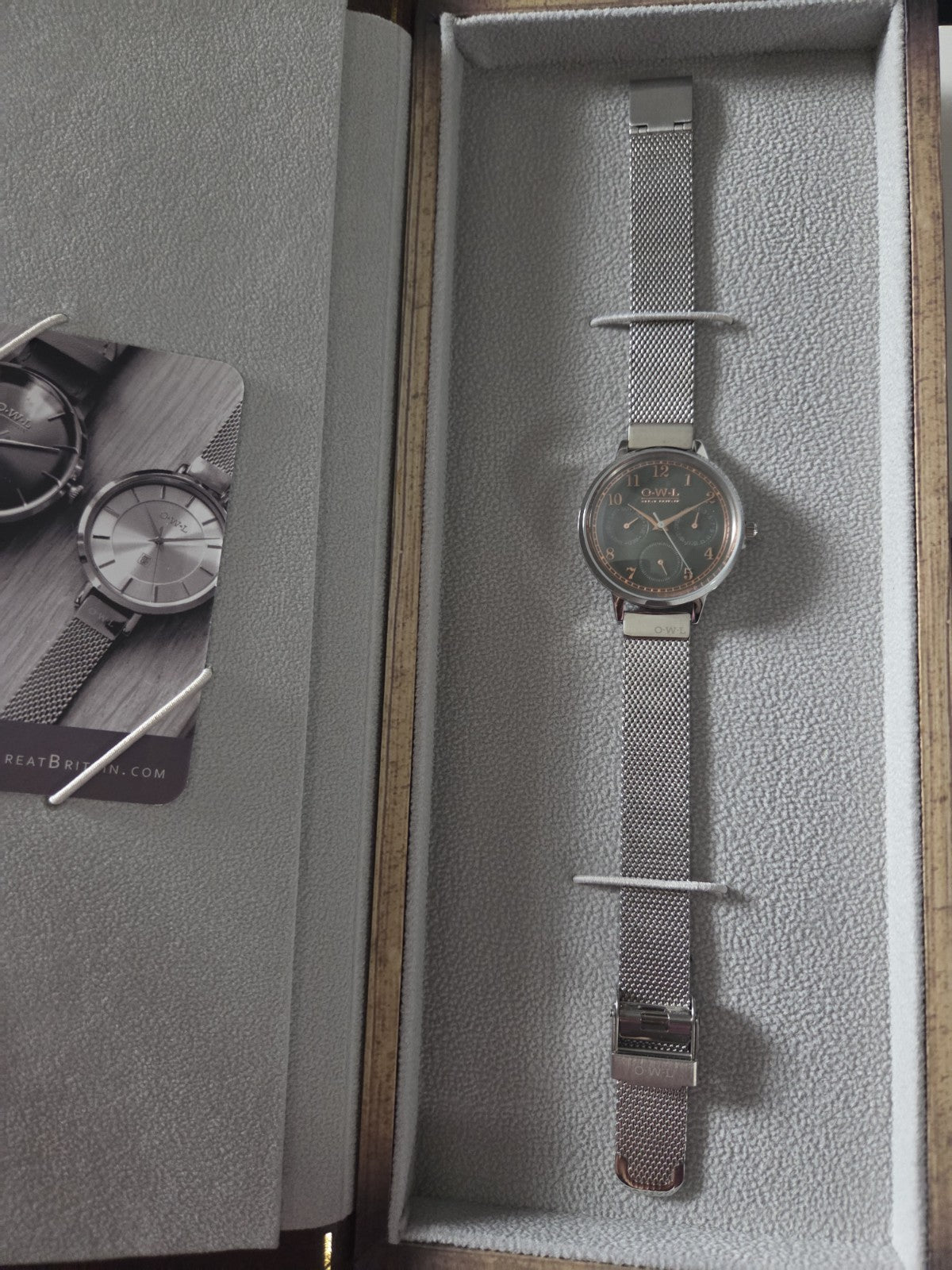 OWL Great Britain Helmsley Ladies Watch Silver Mesh Grey Multi Dial H8MSG New