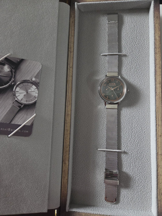 OWL Great Britain Helmsley Ladies Watch Silver Mesh Grey Multi Dial H8MSG New