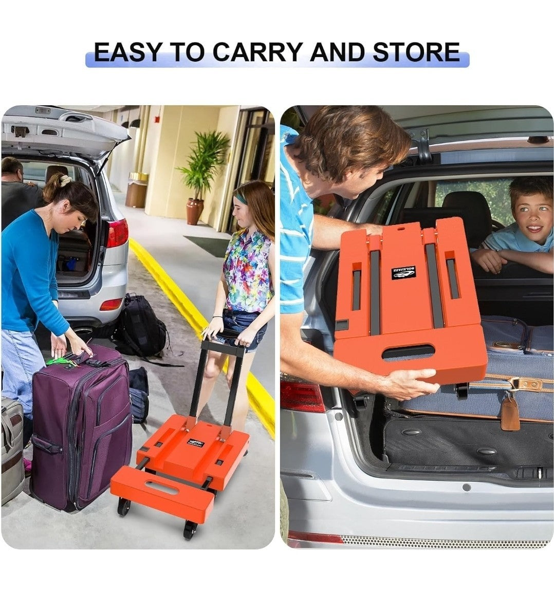 SOLEJAZZ Folding Hand Truck 500LB Heavy Duty Dolly - 6 Wheels - Orange