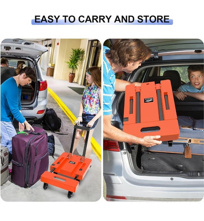 SOLEJAZZ Folding Hand Truck 500LB Heavy Duty Dolly - 6 Wheels - Orange