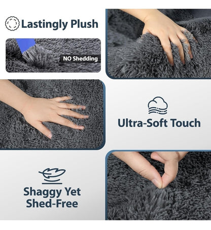 Large Shaggy Rug 200x300cm Deep Grey Living Room Bedroom Area Rug Non-Slip NEW