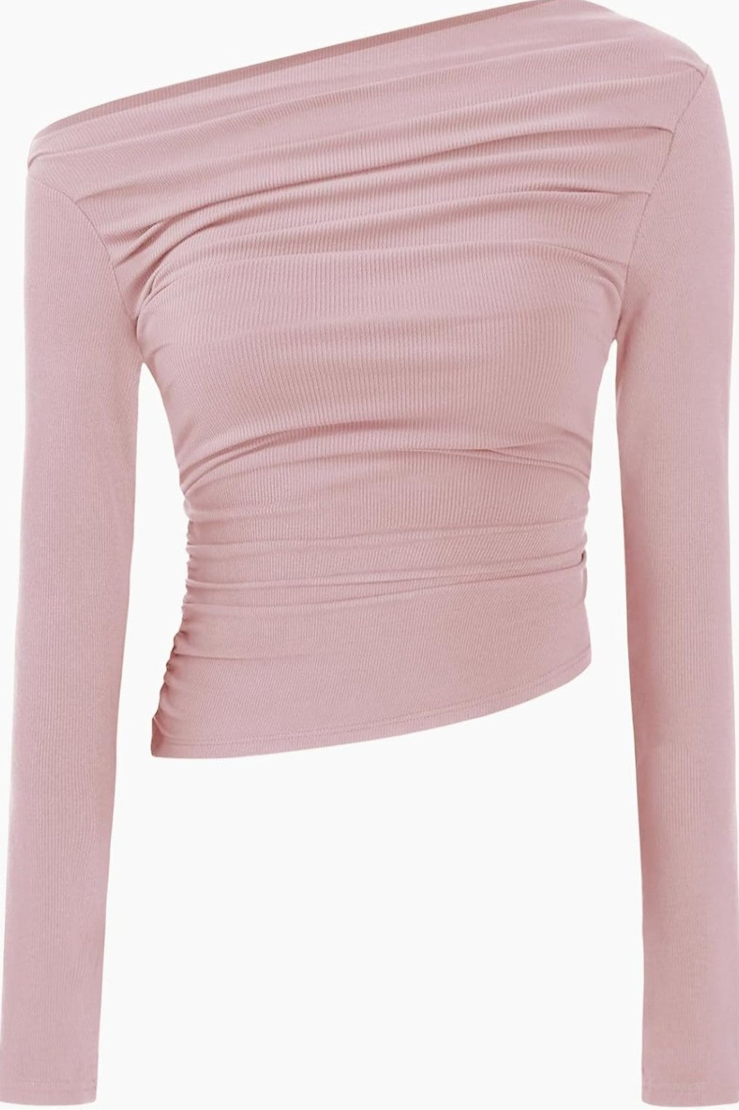 Women's Ruched Off Shoulder Top Pink Size L Cotton Stretch BNWT.