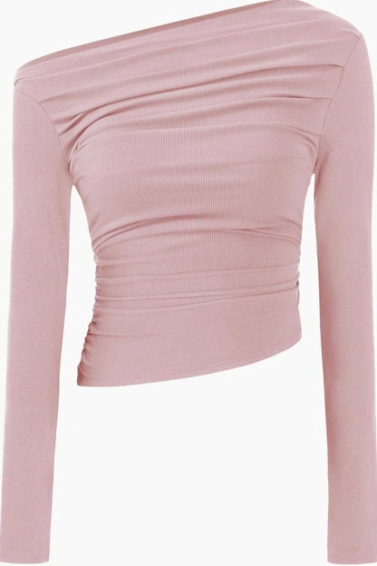 Women's Ruched Off Shoulder Top Pink Size L Cotton Stretch BNWT.