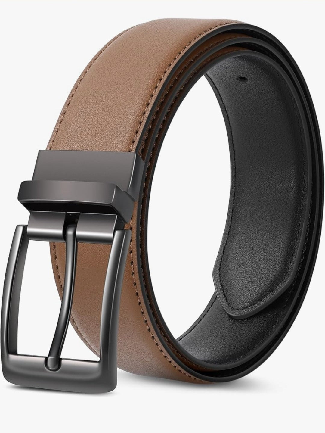 Sunya Men's Genuine Leather Reversible Belt Black Brown 2in1 Twist Buckle Boxed