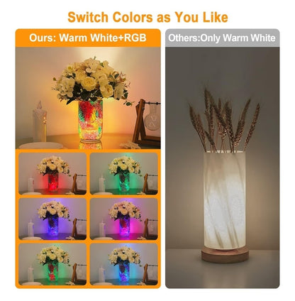 Mosaic Glass Vase Table Lamp Rechargeable LED Bedside Light 5 Colors + Fade New