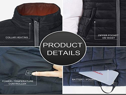 NEW CONQUECO Women's Heated Vest (Size S) with Power Bank, Navy Blue