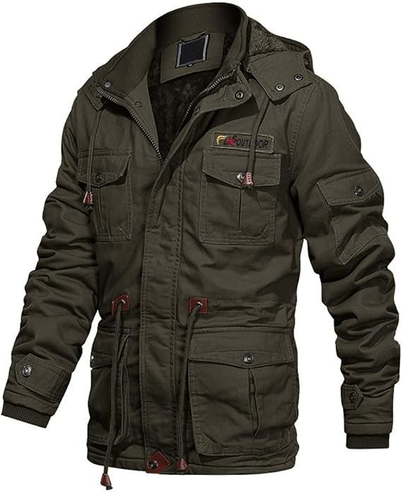 EKLENTSON Men's Cotton Military Jacket Winter Fleece Coats Full Zip Warm Thick