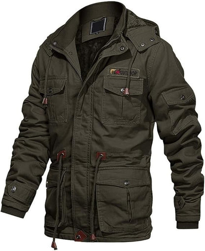 EKLENTSON Men's Cotton Military Jacket Winter Fleece Coats Full Zip Warm Thick