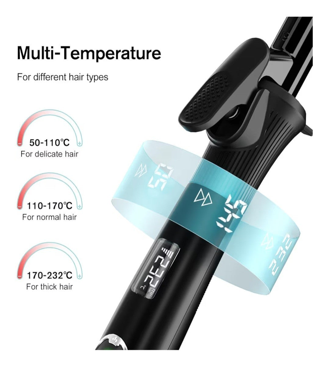 K&K Hair Curling Wand 32mm Ceramic Titanium Barrel Digital Display 50-230°C ...