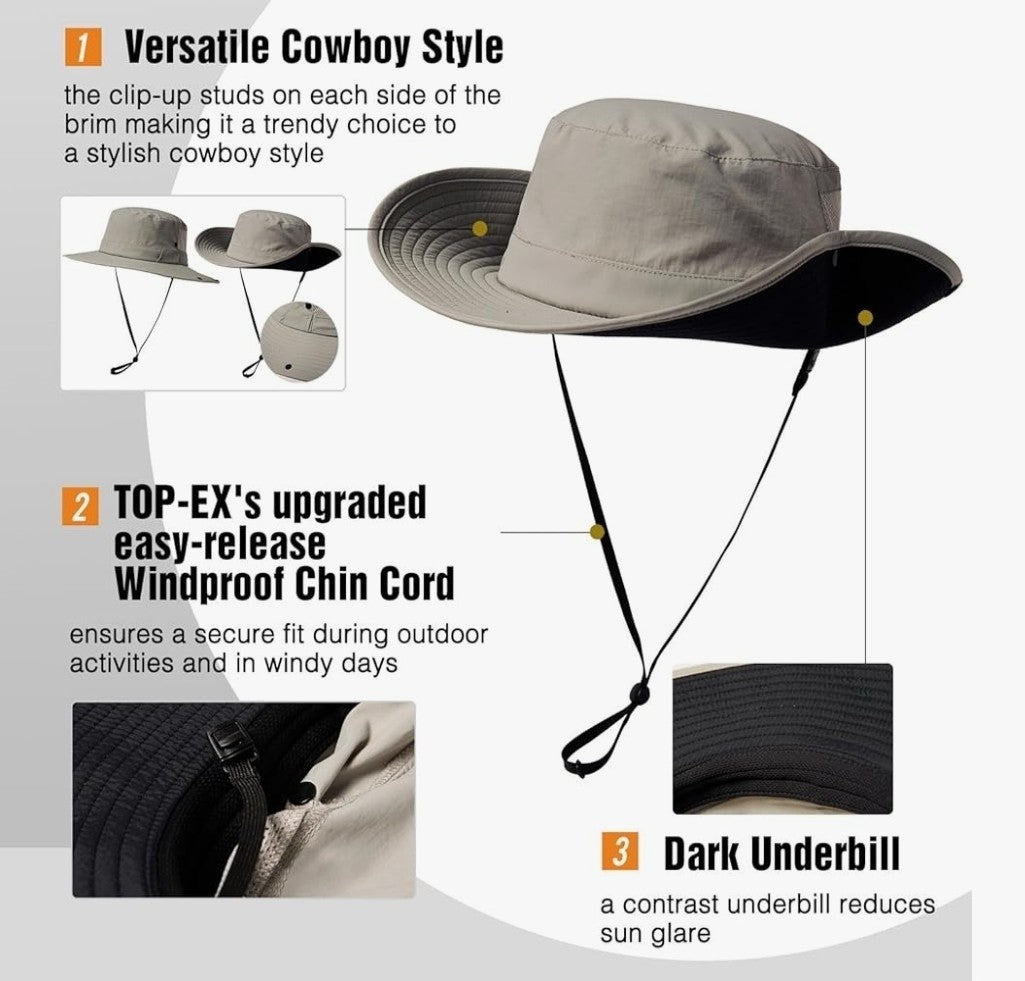TOP-EX Men’s Sun Hat M/L Grey - Breathable Mesh Fishing Hiking Bucket Hat UV50+