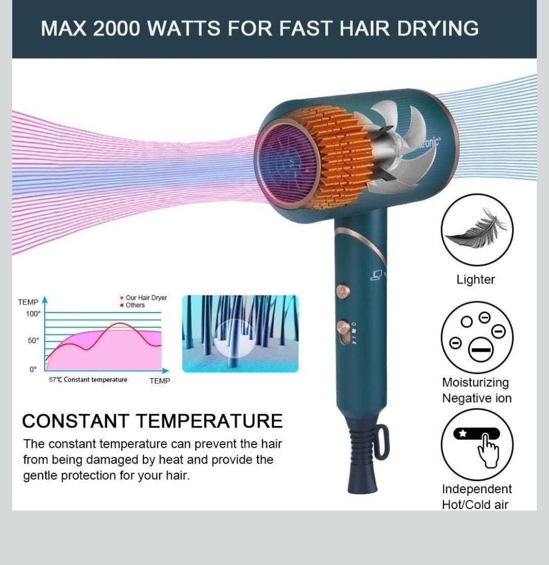 Flintronic Professional Ionic Hair Dryer 2000W - Green - New in Box - With 3...