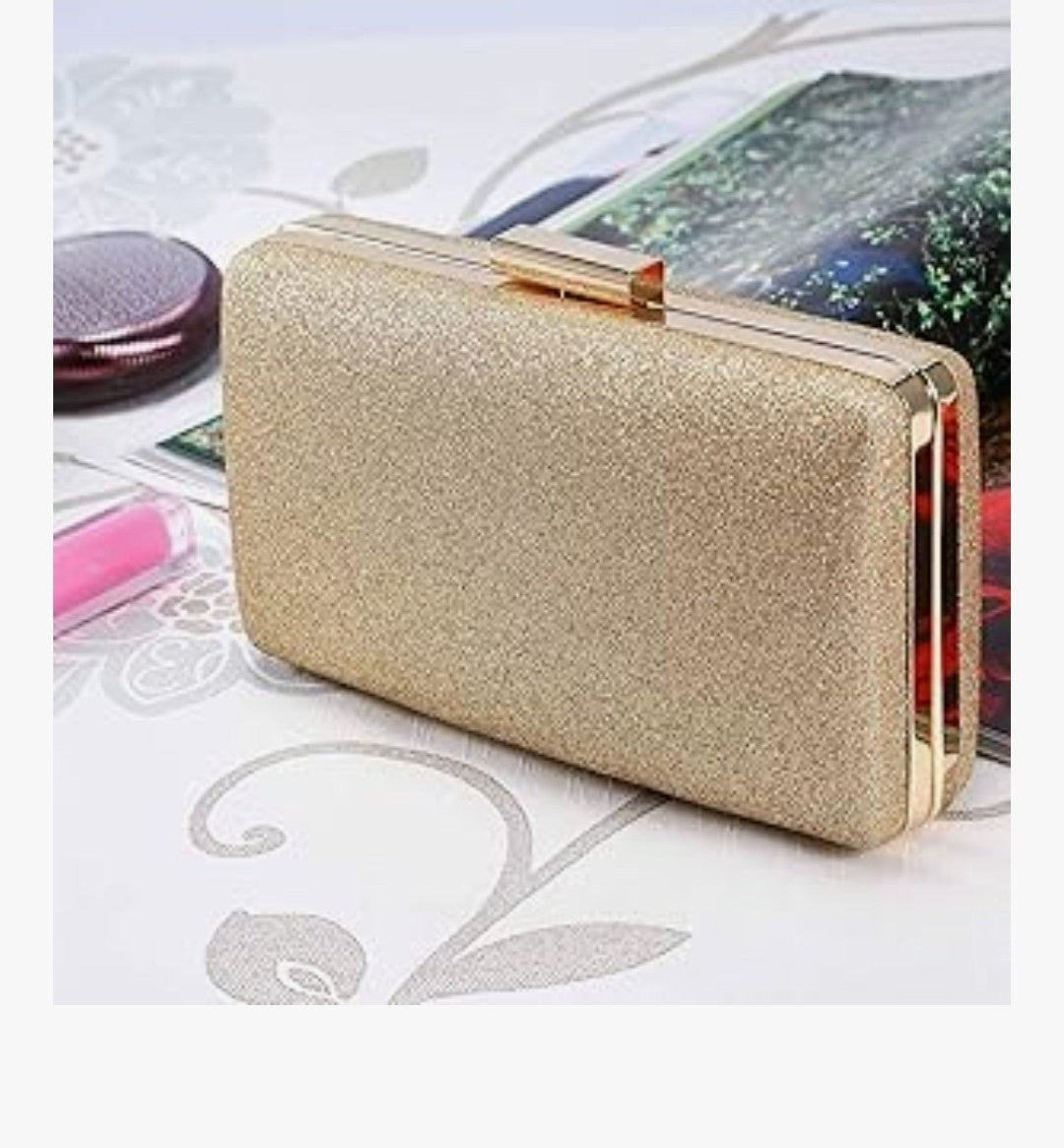 Gold Glitter Evening Clutch Bag Ladies Wedding Party Prom Bridal Handbag New