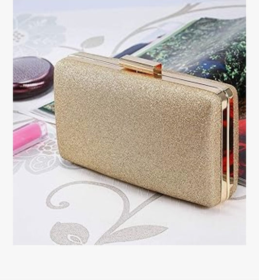 Gold Glitter Evening Clutch Bag Ladies Wedding Party Prom Bridal Handbag New