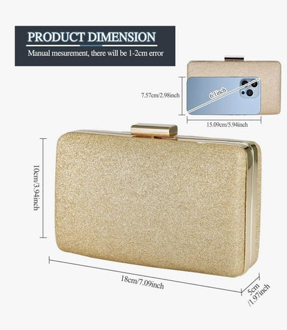 Gold Glitter Evening Clutch Bag Ladies Wedding Party Prom Bridal Handbag New