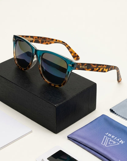 Myiaur Polarised Sunglasses Leopard Print Tortoise Frame Blue Mirrored Lens