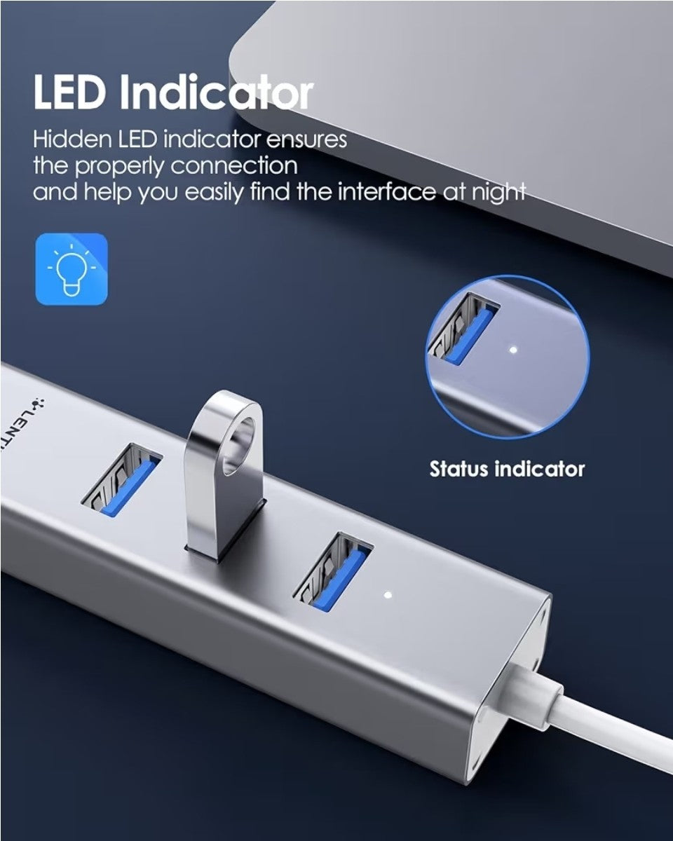 LENTION USB-C Hub to 3x USB 3.0 + Gigabit Ethernet Adapter MacBook Pro Air iPad