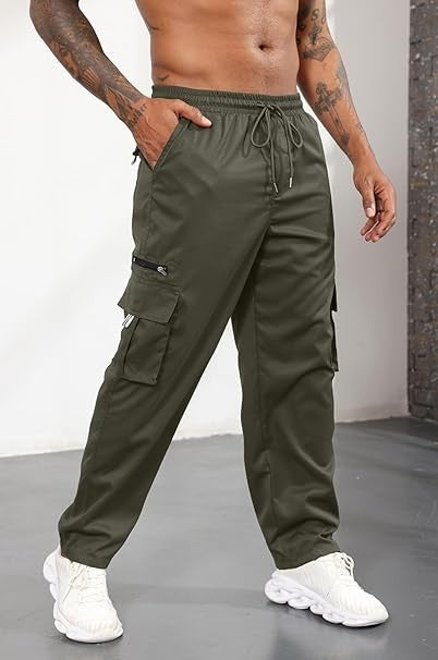 CTU Mens Cargo Shorts Cotton Elastic Waist Capri Knee Length Pants with Multi Po