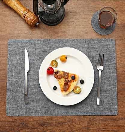 OHIHUW Set of 6 Reversible Leather Placemats & Coasters Grey Navy Blue 12pc Set