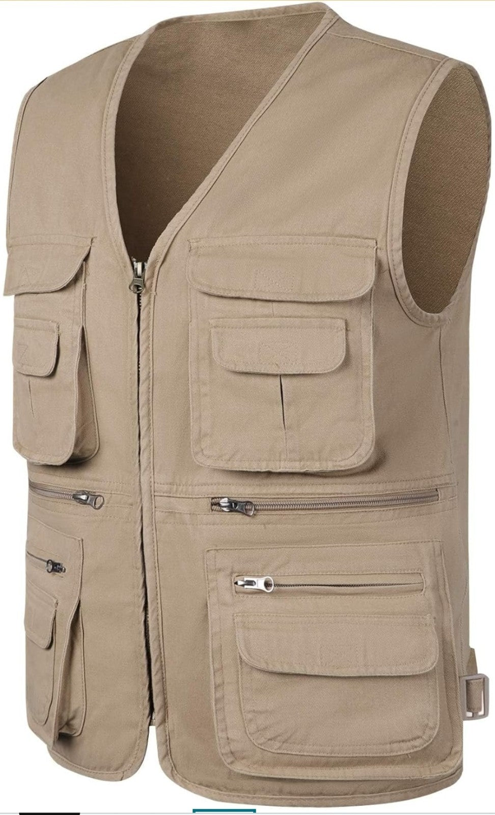 Men's KTWOLEN Multi-Pocket Fishing Vest Outdoor Safari Gilet Beige 6XL